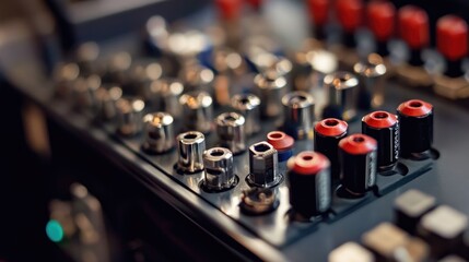 Naklejka premium Fiber optic connectors arranged on a control box, showcasing the importance of clean, organized electronics for optimal communication systems