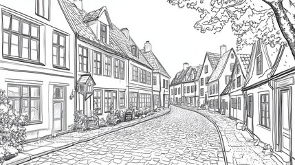 Obraz premium Charming Street Scene with Traditional Houses and Cobblestone Pathway