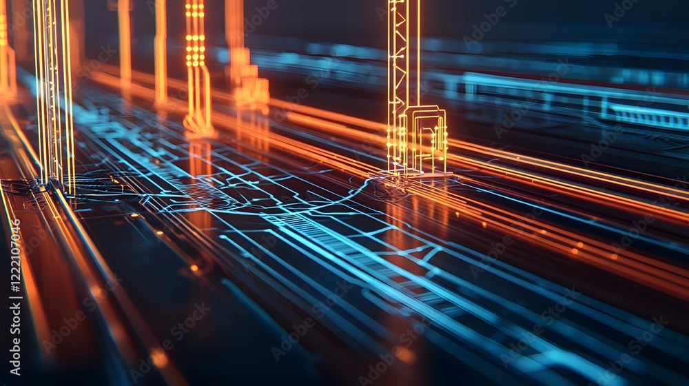 Poster luminous digital energy network a 3d depicting the futuristic smart grid system powering the digital