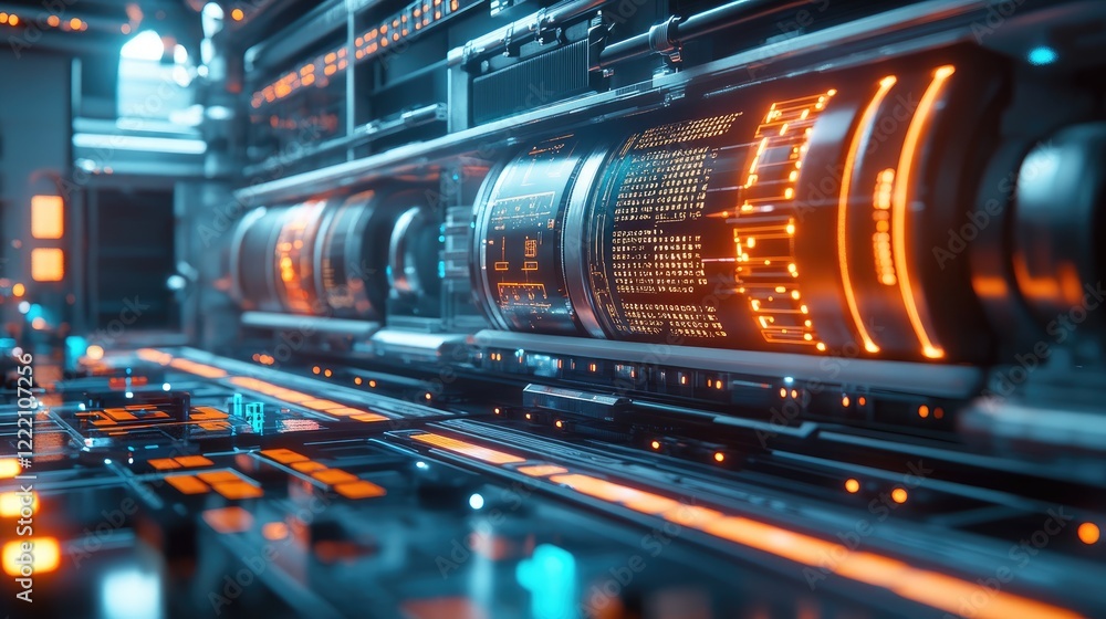 Aufkleber Futuristic battery cooling system displayed on a digital interface, set in a high-tech lab with neon lighting emphasizing innovation and design