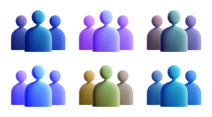 About us team or users group minimalistic icon set - 3d rendered PNG cutout on transparent background