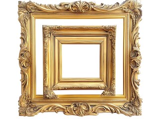 Baroque Style Set of Three Gold Frames with Elaborate Floral Carvings on Black Background, Ornate Rectangular Vintage Frames for Classic Art Display
