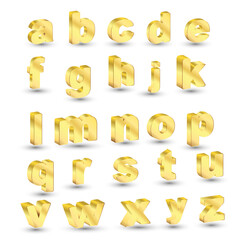 Alphabet English lowercase letters shown with golden gradient in 3D