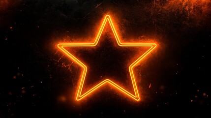 Fototapeta premium Bright Neon Orange Star on Dark Background with Glowing Effects