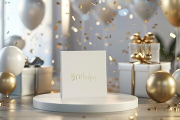 Elegant Birthday Card Surrounded by Decorations and Gifts
