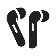 Modern Black Silhouette Wireless Earbuds Vector Icon