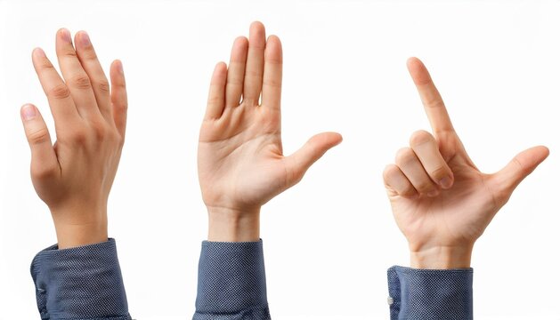 Set de manos en distintas posturas en un fondo con sombras  suaves en color blanco