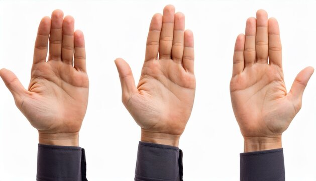 Set de manos en distintas posturas en un fondo con sombras  suaves en color blanco