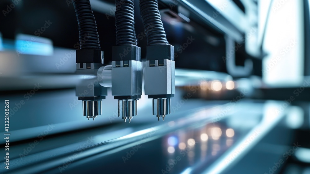 Poster high-performance fiber optic mtp (mpo) pigtail and patchcord connectors, neatly displayed in a moder
