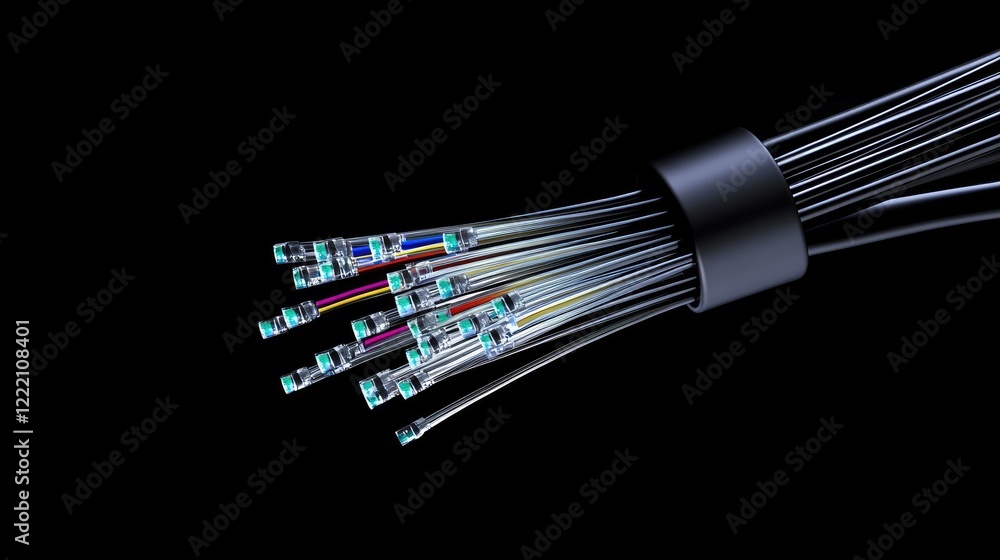 Poster high-speed fiber optic cables transmitting data, symbolizing the future of broadband internet and ad
