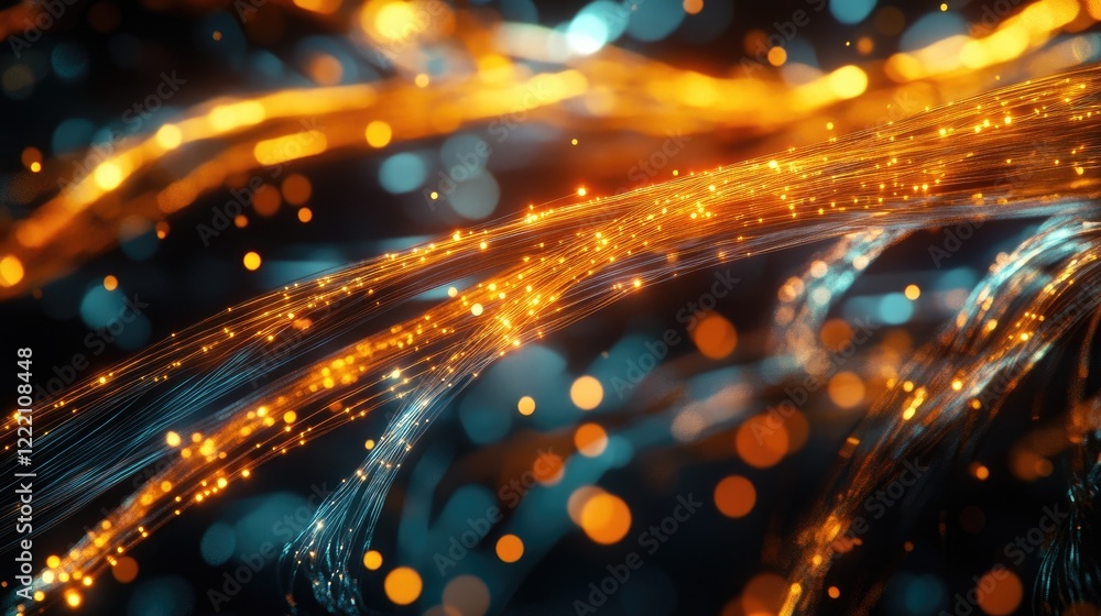 Poster high-speed fiber optic cables transmitting data, symbolizing the future of broadband internet and ad