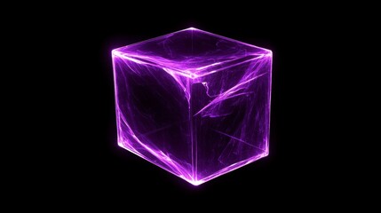 Glowing Purple Energy Cube with Mystical Light Effects on Black Background