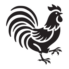 Striking Black Silhouette Rooster Illustration Design