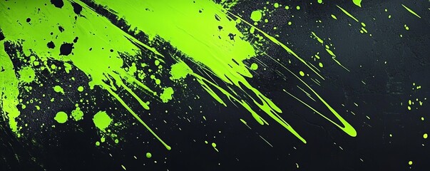 Neon green splashes and dots electrify a dark background, creating a bold, grunge aesthetic ideal for banners.
