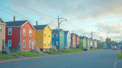 Obraz premium a row of brightly painted houses in a lively urban neighborhood.