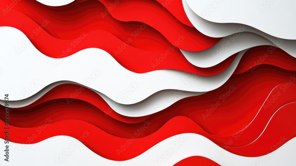 Poster abstract papercut waves in red and white layered design