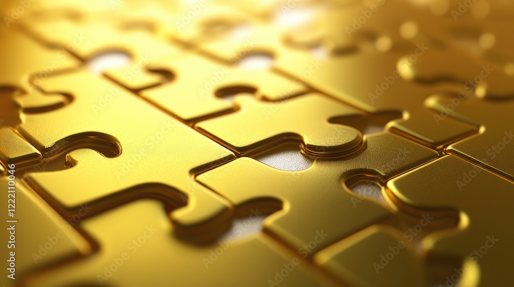 Poster puzzle pieces being connected on a yellow background, representing a solution, business strategy, an