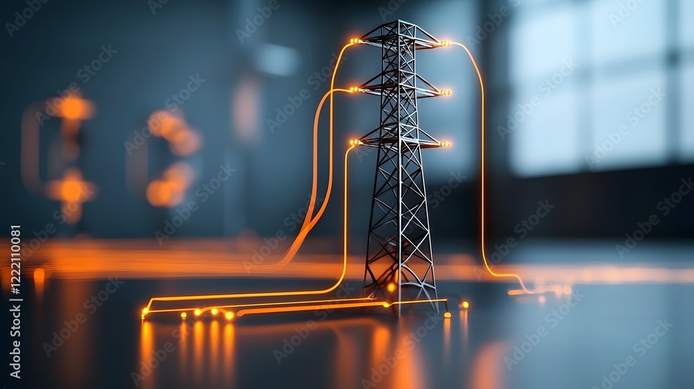 Aufkleber radiant energy networks 3d of futuristic modern power flow symbols and electric utility infrastructu