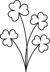 clover outline. 
shamrock linear.
A cluster of lucky clovers coloring page.
A group of Green lucky shamrocks.
The Clover Family.
Spring plants flat vector.
Transparent background.