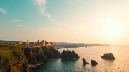 Stunning Coastal Sunset  Cliffs  Ocean  Historic Buildings