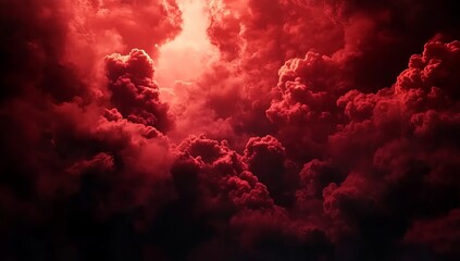 Dramatic red clouds in the sky. Red clouds, a smoky background, dark red hues, cinematic lighting