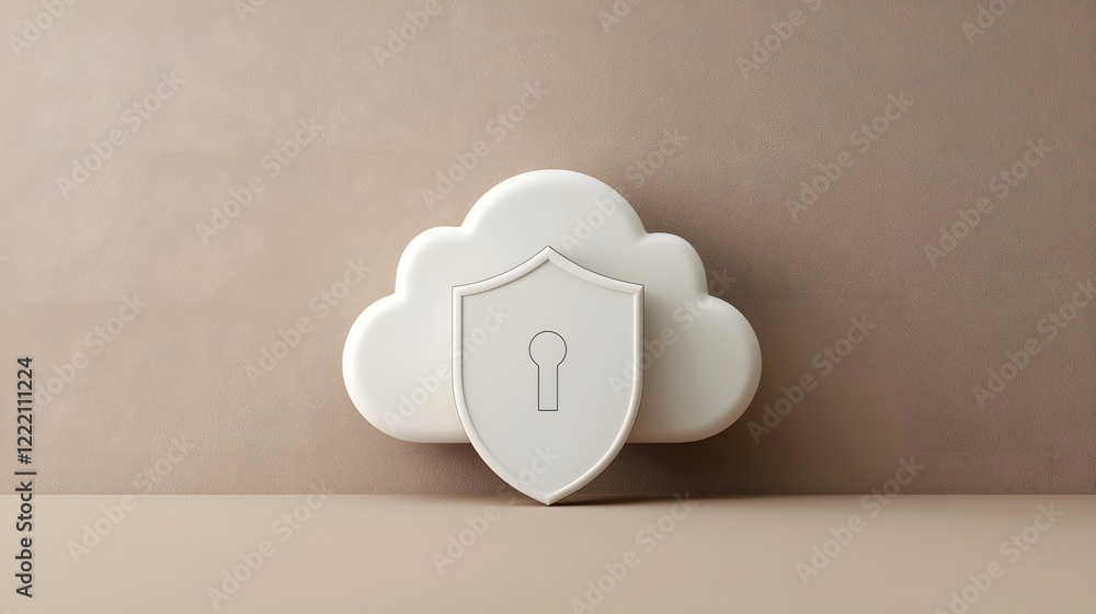 Aufkleber secure cloud storage with protective shield icon minimalist 3d representing digital privacy data pro