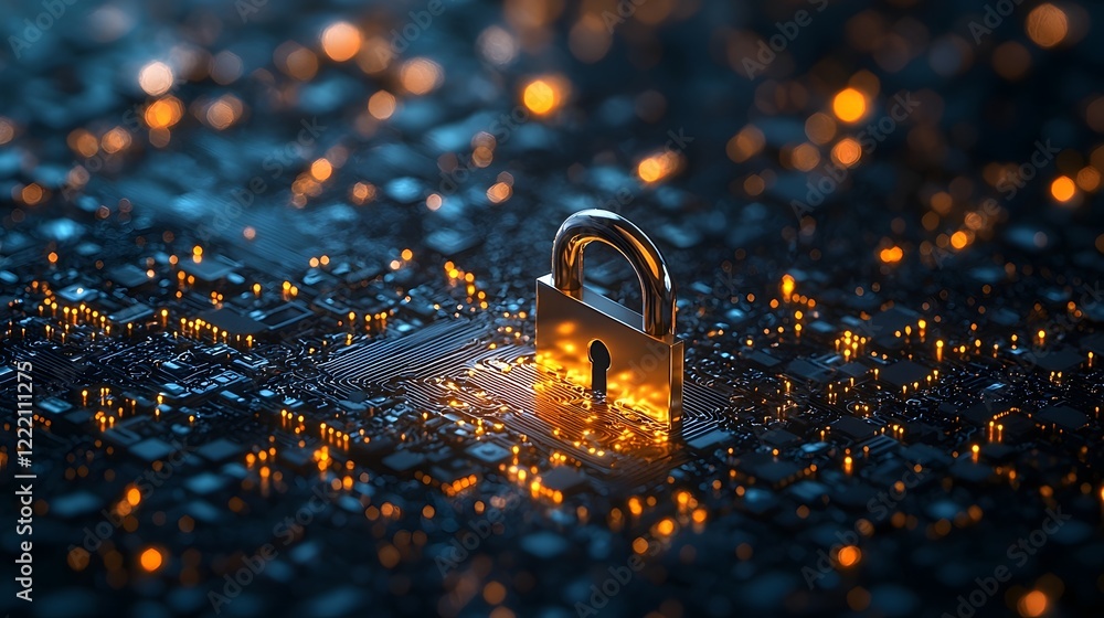 Poster secure digital fortress with glowing cybersecurity defense mechanism 3d depicting advanced encryptio