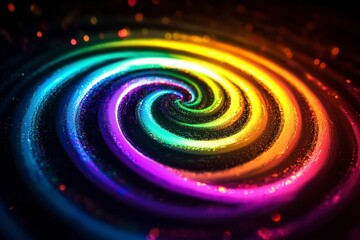 Obraz premium Colorful Spiral Motion with Glittering Particles in Dark Background
