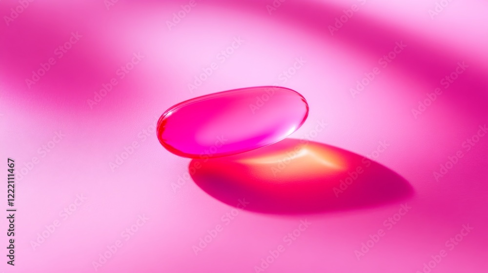 Poster Single capsule rests on a clean white surface, showcasing its vibrant color and smooth texture, subtly illuminated by soft lighting for a pristine look