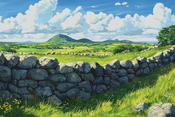 Archaeological irish sites depicting ancient landscapes filled with rocks green grass historical significance and cultural heritage showcasing the beauty of irelands rich archaeological history