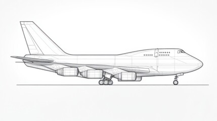 Detailed Technical Drawing of an Airplane in Profile View