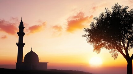 Obraz premium Sunset Silhouette of a Mosque
