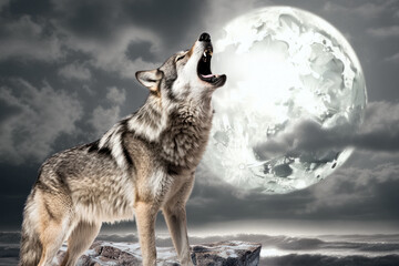 Fototapeta premium Wolf howling animal wildlife nature remix