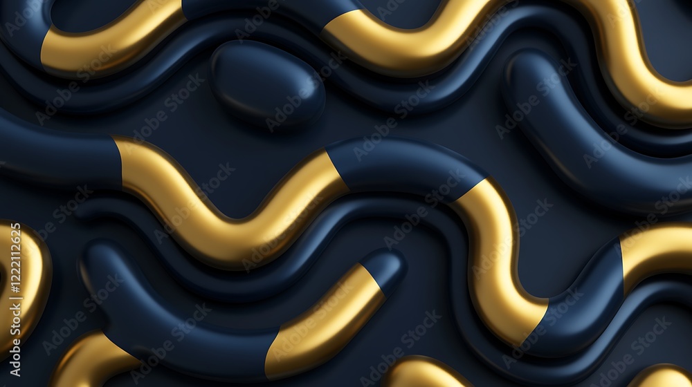 Poster abstract background with fluid shapes in black and gold for modern design and artistic projects