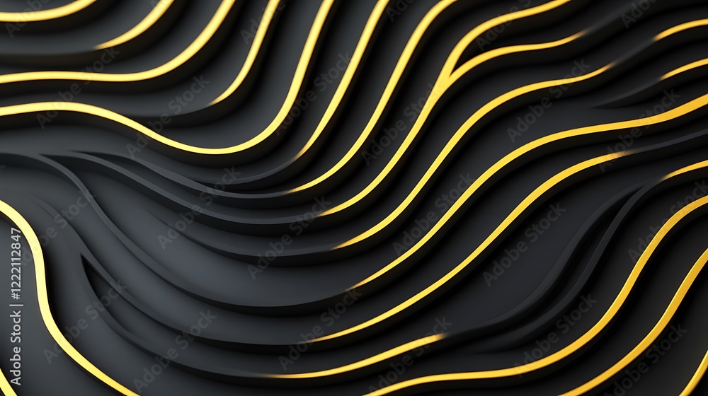 Poster abstract black and gold wave patterns with smooth curves and textured backdrop for modern design pro