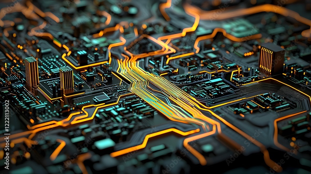 Aufkleber sustainable energy innovation with bright interconnected 3d circuits in a futuristic digital this ab