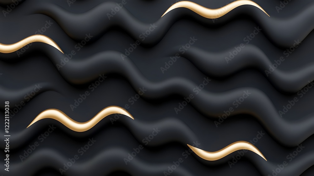 Poster abstract black background with flowing wavy lines and golden accents for modern design concepts