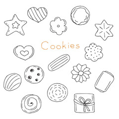 Cookie set, vector illustration hand drawn doodles