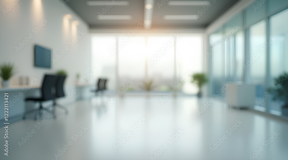 Poster blurred empty open space office. abstract light bokeh at office interior background for design.
