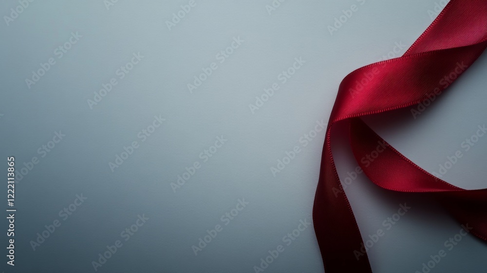 Poster a close-up view of a vibrant red satin ribbon tied into a perfect bow against a pure white backgroun