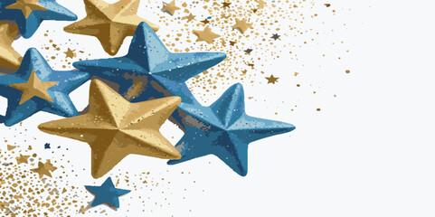Colorful star modern greeting spotted confetti during holiday celebration template on white background. Concept for Studio shot, holiday celebration event vector illustration.