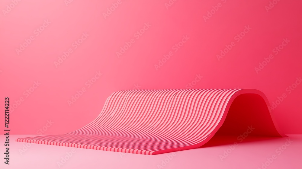 Poster abstract composition of undulating pink wave form on smooth gradient background with subtle shadows 