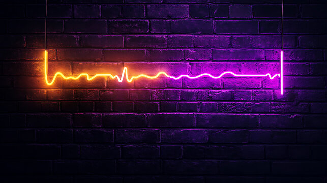 A glowing neon sign in purple and yellow colors reading Harmony on a dark brick wall evoking a modern and urban aesthetic 