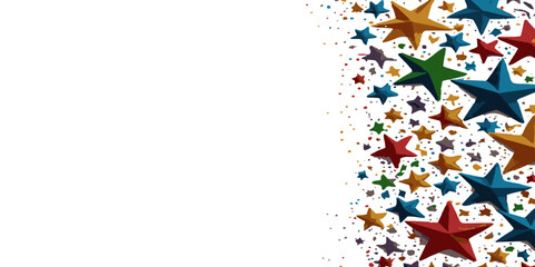 Colorful star modern greeting spotted confetti during holiday celebration template on white background. Concept for Studio shot, holiday celebration event vector illustration.