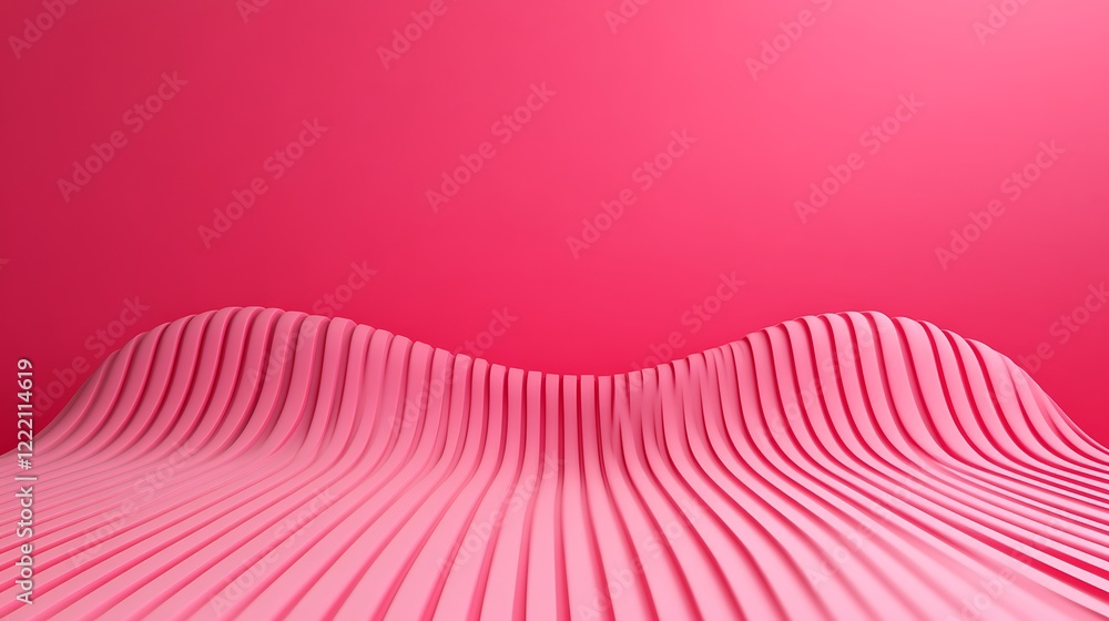 Poster abstract curved surface in vibrant pink with smooth wavy lines and soft textures for creative design