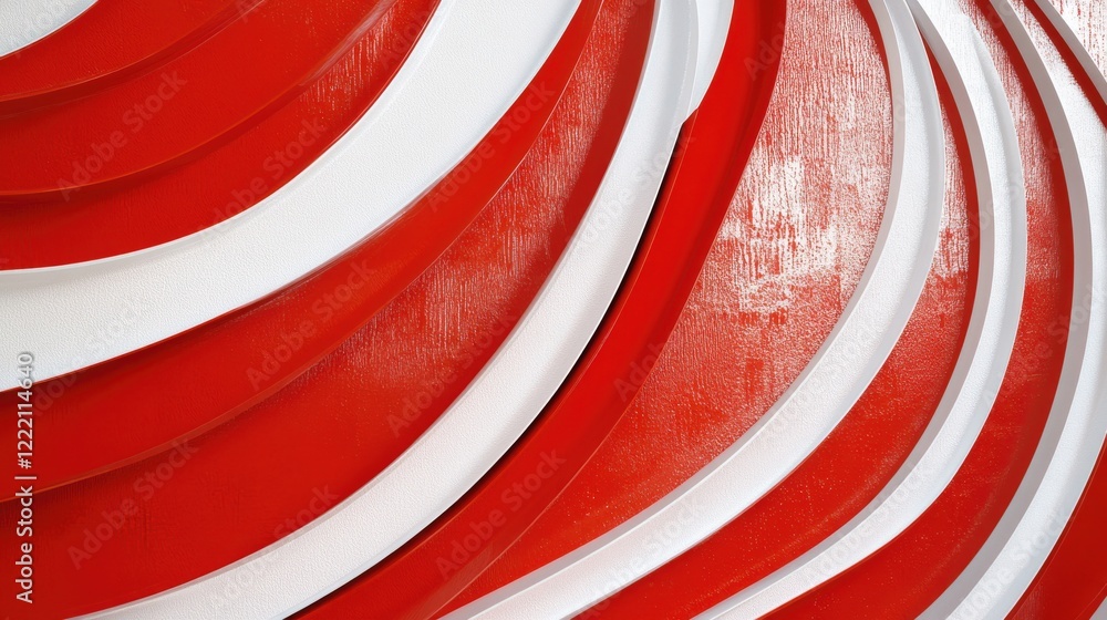 Poster vibrant abstract design with red and white curved patterns