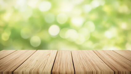 wooden table on green grass background