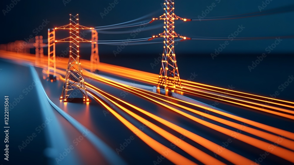 Poster visionary depiction of a futuristic ai powered smart grid system featuring radiant interconnected ne