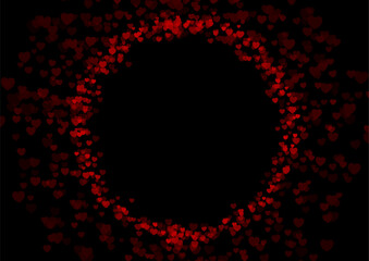 Bright red circle frame made of small hearts. Valentines Day abstract background. Vector greeting card shiny design