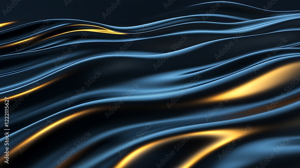 Poster abstract flowing waves with dark tones and golden highlights creating a dynamic visual texture in mo